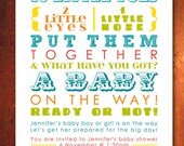 Colorful Baby Shower Invitation - words, gender neutral (Printable Digital File)