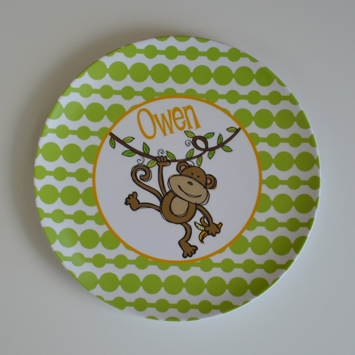 Monkey Personalized Plate - Choose Your Colors - Personalized Melamine Plate - Personalized Birthday Plate