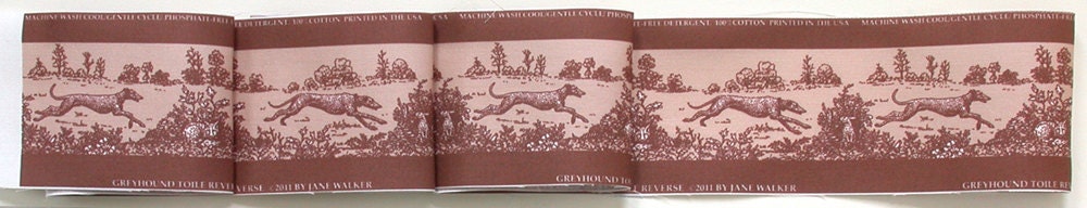 Greyhound Toile Fabric Cotton Sateen, brown on brown.