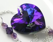 Blue Purple Heart Necklace Sterling Silver Swarovski Crystal Heart Cobalt Plum Crystal Heart Pendant Necklace