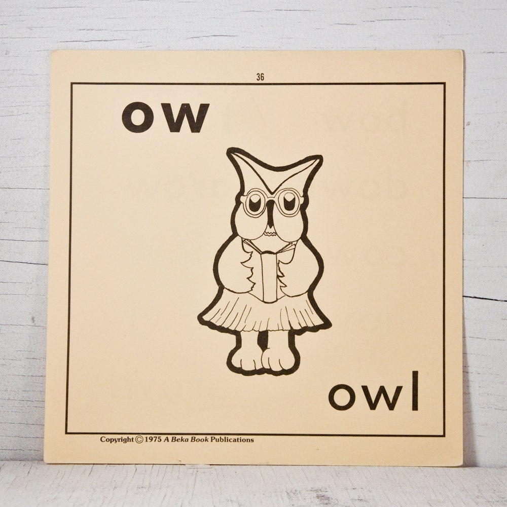 70's Owl Flash Card Illustration Art Retro