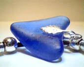 Genuine blue heart beach sea glass pendant jewelry handmade necklace