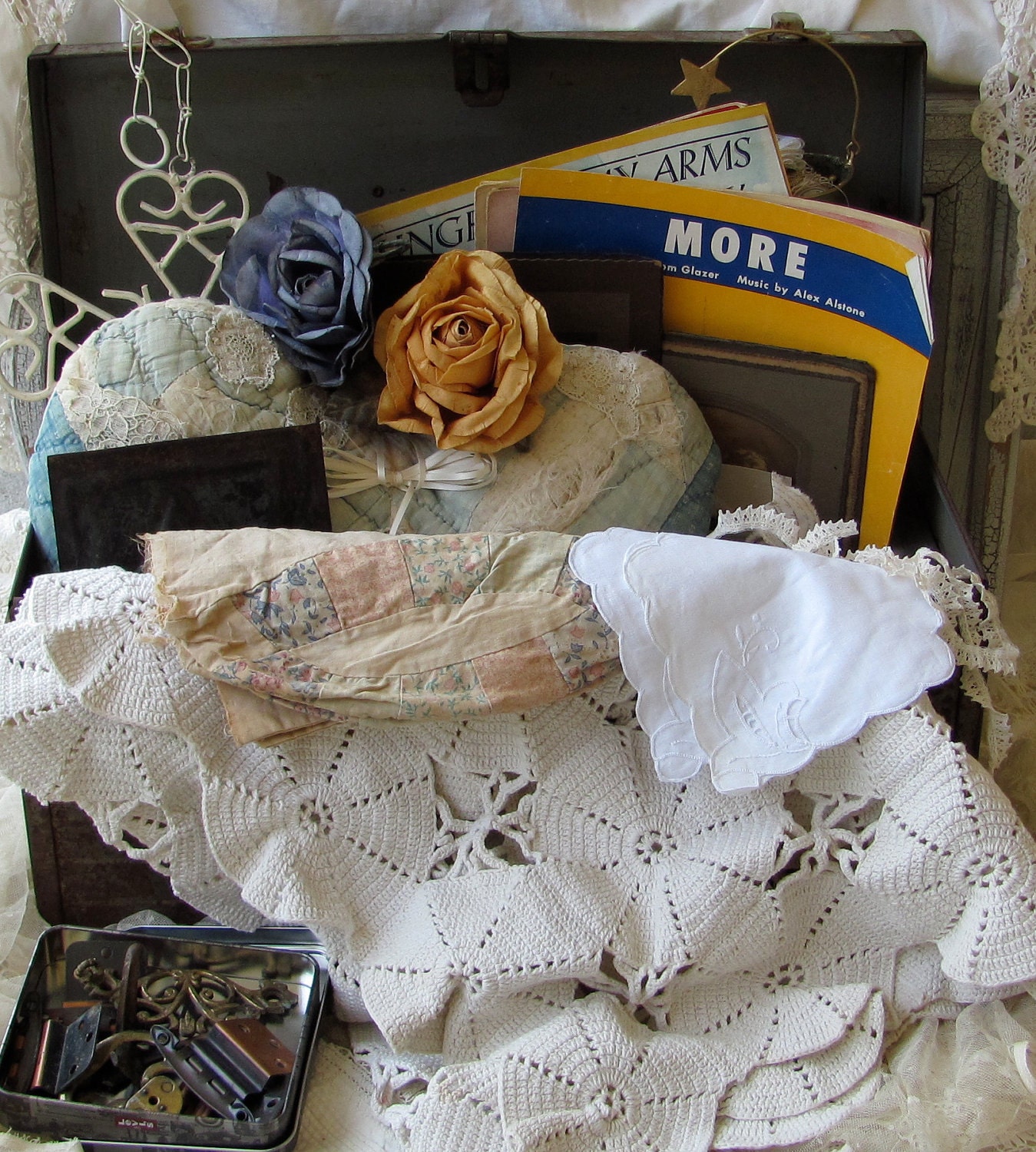 Vintage Supply Kit in Rusted Vintage Tool Box  perfect for your Altered Art, Assemblage and Collage designs