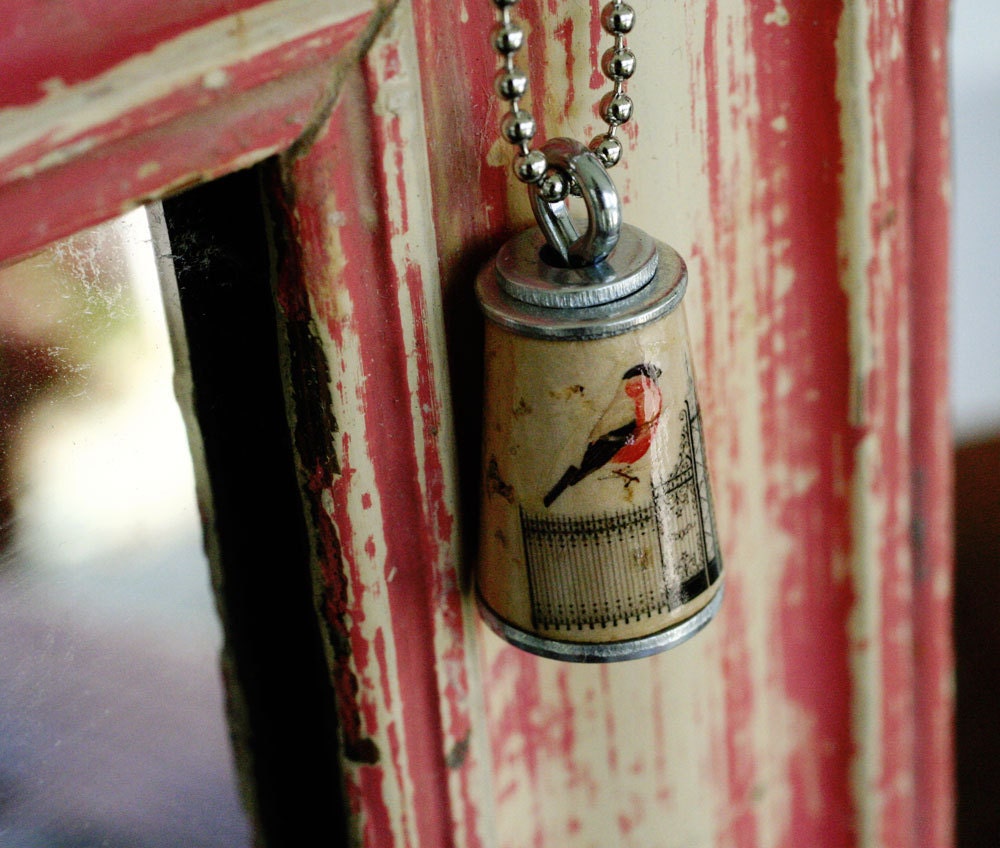 Jane Austen Jewelry - Bird on Fence Cork Necklace - Upcycled by Uncorked