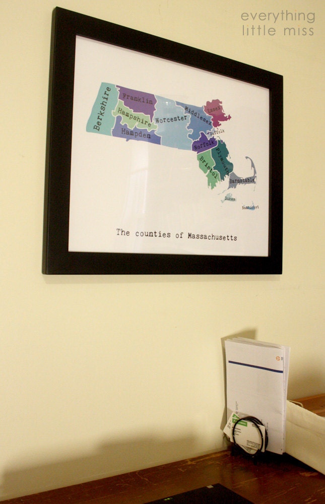 16" x 20" Massachusetts Counties Poster