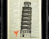 Art Print - Kung Fu Pisa - ORIGINAL ARTWORK hand painted book art print on Dictionary page, Dictionary art, Dictionary print