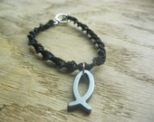 Black sprial hemp bracelet with fish charm