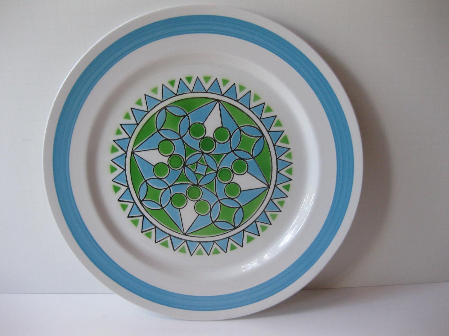 Vintage Mikasa Flight Blue Lime Green Mod Round Serving Platter