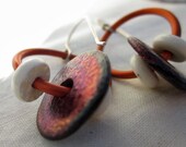 Orange Red Earrings - Raku ceramic disks on copper colored wire