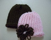 Baby Hat Set Pink and Brown Flower