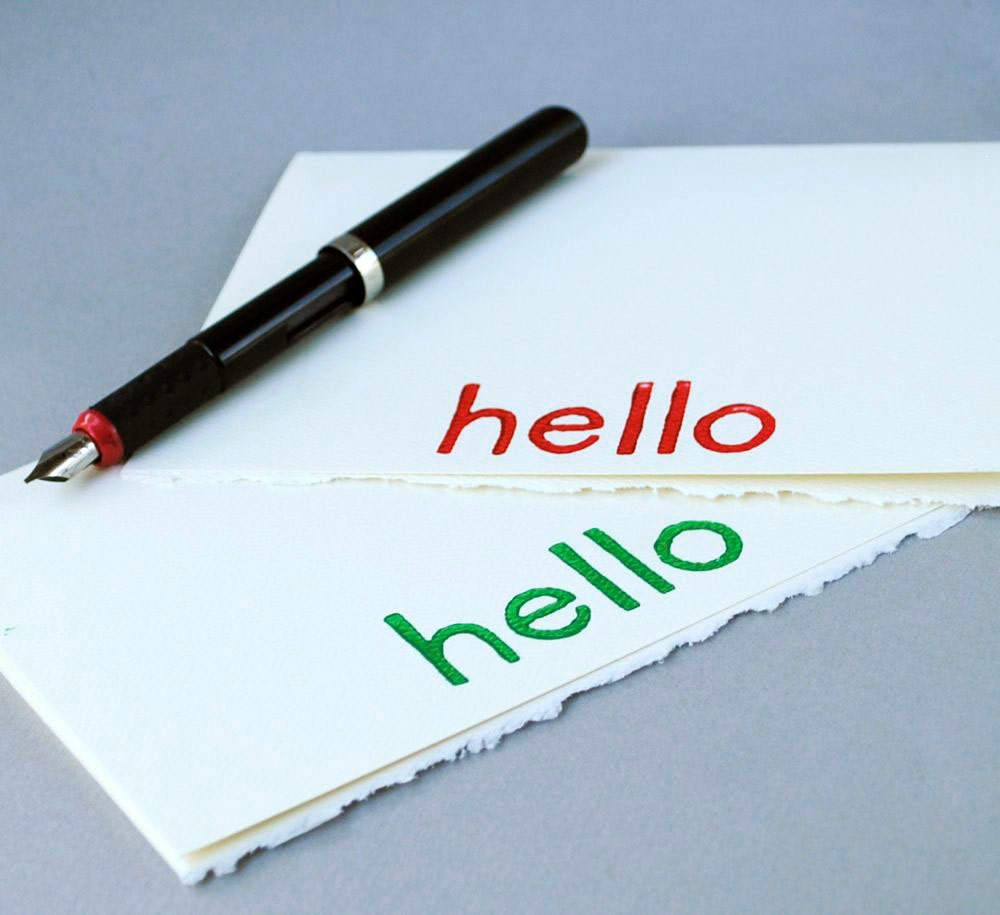 Hello Greeting Cards - Linocut Blank Notecards - Set of Two - 5 x 7 inches