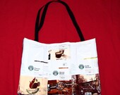Large Tote Book Bag Purse made with Recycled Coffee bags Eco Friendly Repurposed