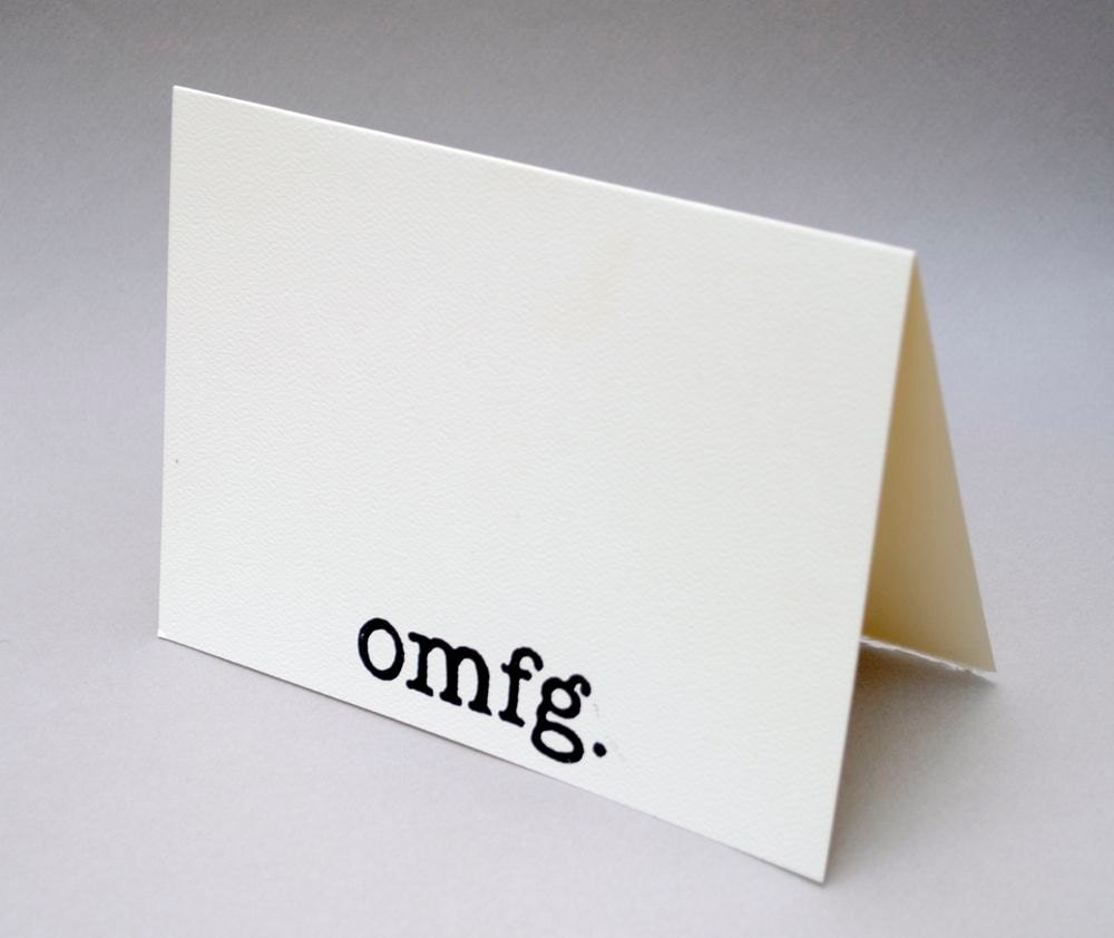 OMFG Greeting Card -  Black Typewriter Font Linocut Notecard - 5 x 7 inches