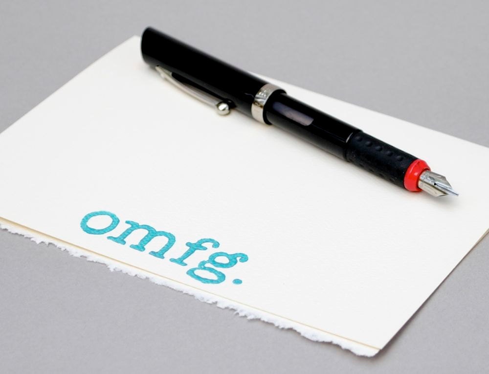 OMFG Greeting Card - Turquoise Blue Typewriter Font Block Print  - 5 x 7 inches