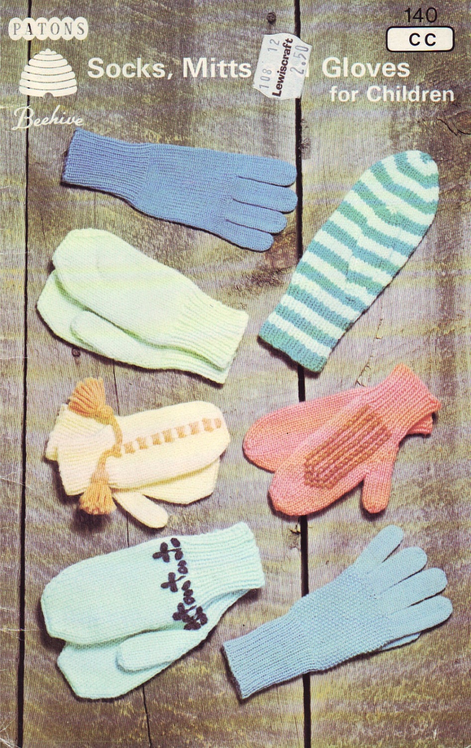 vintage 70s beehive knitting pattern book 140, children's mitts, socks and gloves