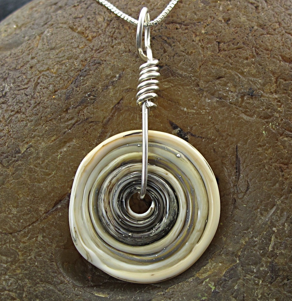 Lampwork Sterling Wire Wrapped Necklace -Sand Dollar- Handmade by Andrea Pirkey SRA
