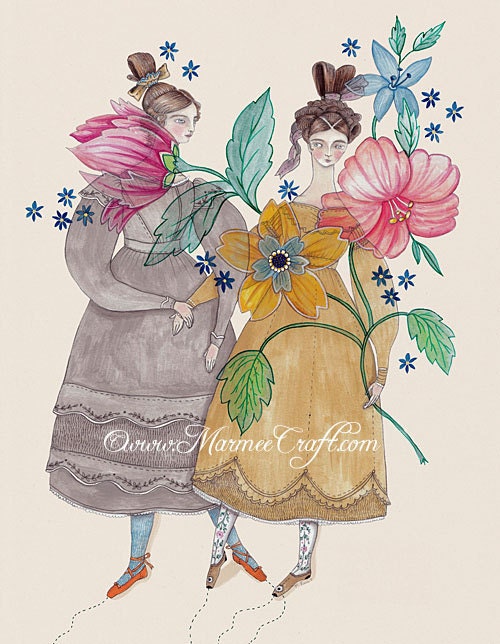 Victorian flower girls art print, "Indienne"