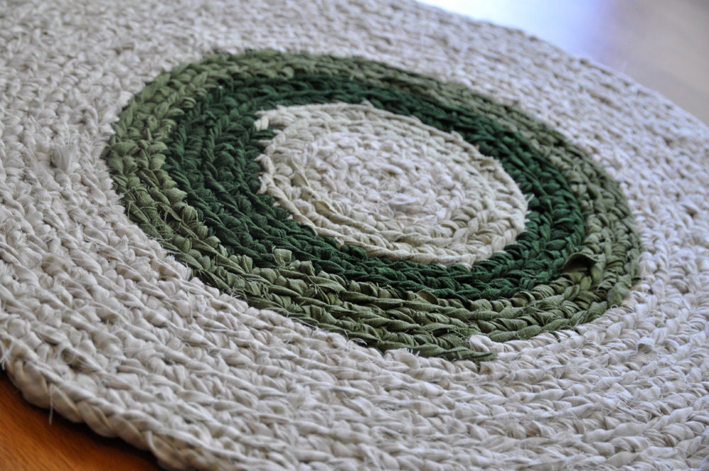 Crochet Rag Rug - Olive and Cream