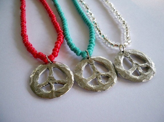 Peace Sign Pendant Stretch Necklace- Pick Your Color