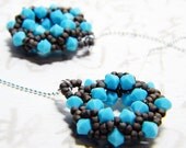 Turquoise Swarovski Threader Earrings Beadweaving Sterling Silver - "Retro Chick"