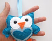 Owl Christmas Ornaments, Felt Owl Ornament, cute blue Mini Owl - FREE SHIPPING