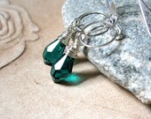 Emerald Green Swarovski Crystal, Silver Circle Earrings