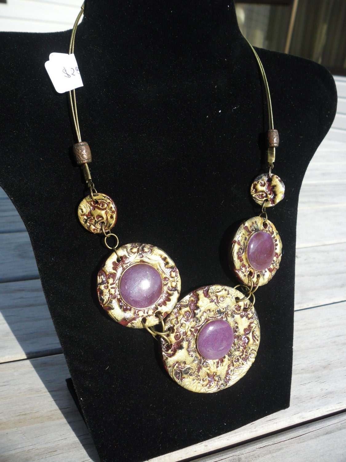 Boho/ gipsy  vintage  style handmade polymer clay pendant/ necklace.