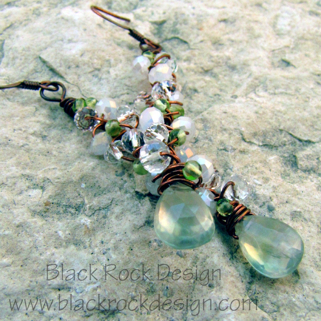 Prehenite and Crystal Earrings "Spring Fruit"