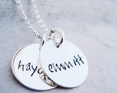 personalized name necklace... hand stamped mothers sterling silver necklace ... sterling silver discs