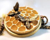 Bee Locket,Honeycomb Locket,Necklace