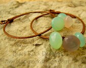 Hammered Copper Hoop Earrings with Chalcedony "Sea Queen"