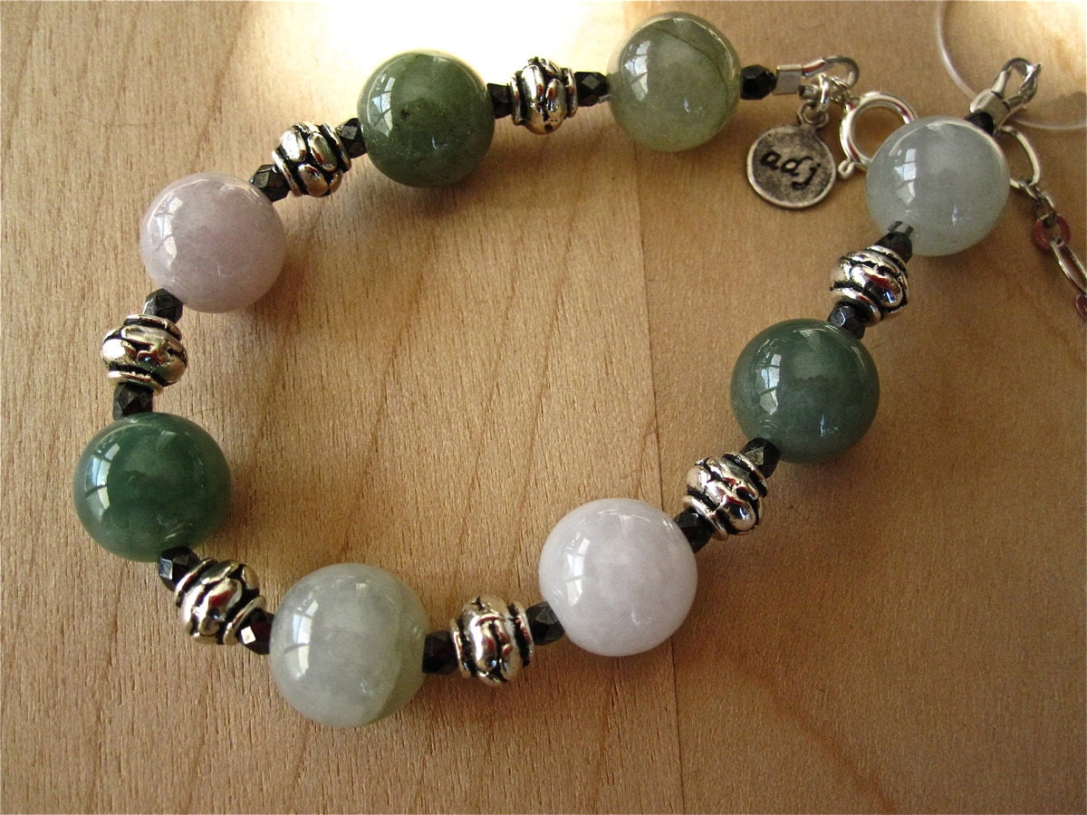 Natural Jade Stone Silver Bracelet Bangle