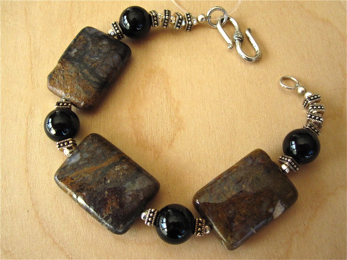 Petersite Stone Silver Bangle Bracelet
