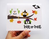 Cute Halloween Card, adorable  Trick or Treat Owl Halloween Card