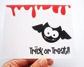 Halloween Card, Bat Halloween Card Trick or Treat Halloween Card