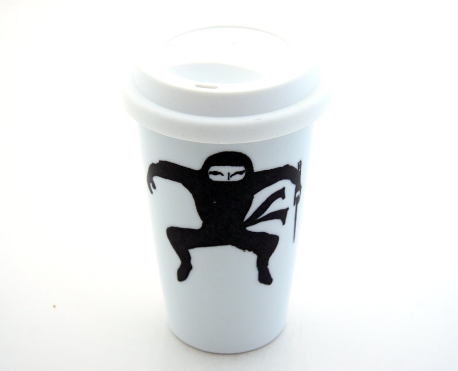 Travel Mug with Ninja Eco Friendly Cup Double Walled Porcelain