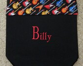 GUITAR personalized electric guitar student music lesson book bag black canvas embroidered tote musician birthday gift idea