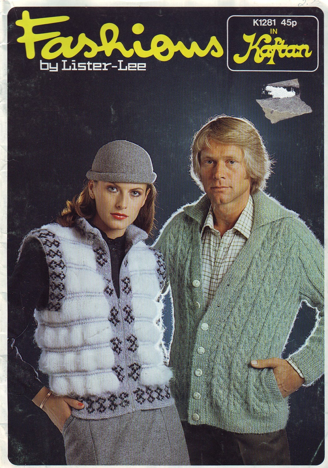fashions in kaftan by lister-lee, vintage 80s knitting book, featuring great retro styles for women and men