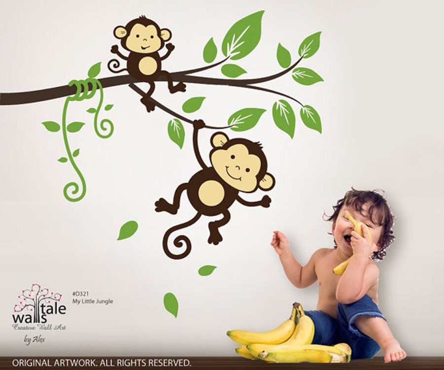 SALE Monkey wall decal, My little jungle monkeys wall decal