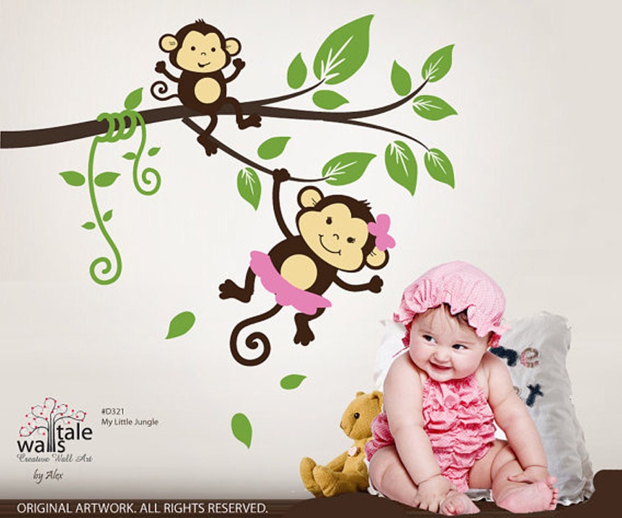 SALE Monkey wall decal, My little jungle monkeys wall decal