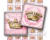 Princess Crown engraved rose. 1x1 inch square tiles. Digital collage sheet printable Image for scrabble tile pendants. 3448