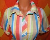 vintage 70's ice cream stripe camp shirt blouse w belt Large