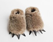 Baby Bear Slippers  - Fuzzy Mocha with Dark Claws