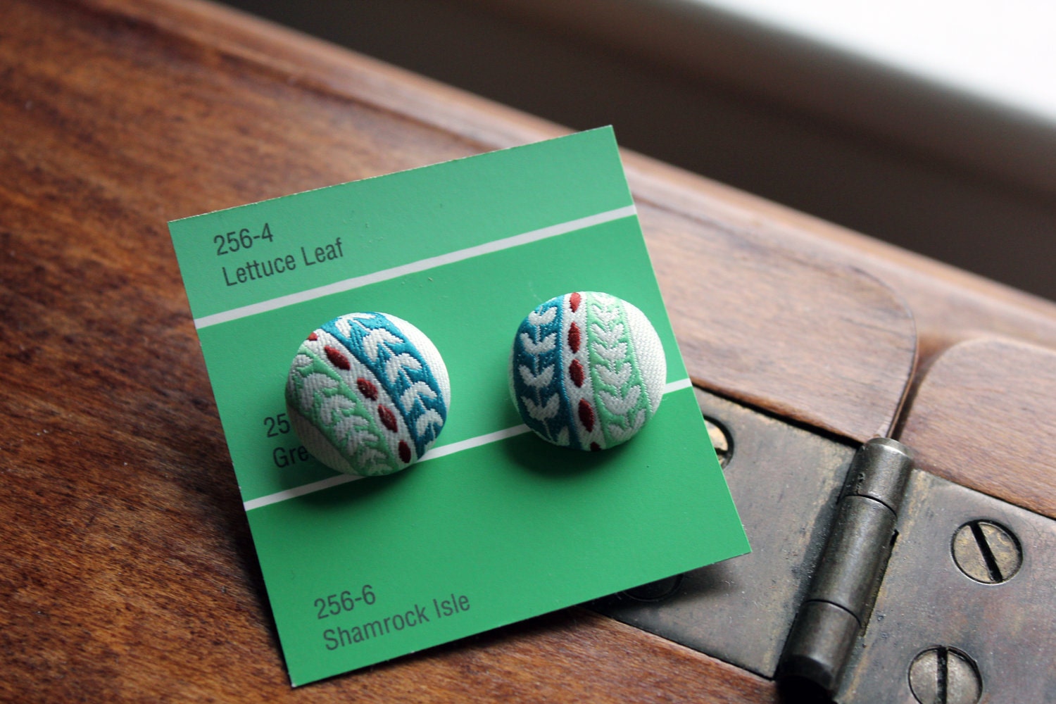 Green n Blue vine fabric stud earring