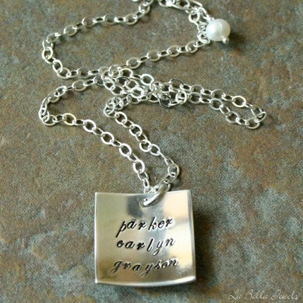 Custom Personalized Hand Stamped Square Mommy Name Necklace