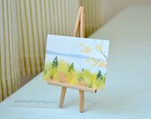 ACEO original fall landscape watercolor - Golden and evergreen