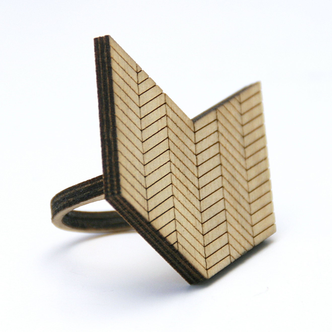 Chevron Wood Ring: Arrow or Chevron Geometric Design Made to Order in Any Size