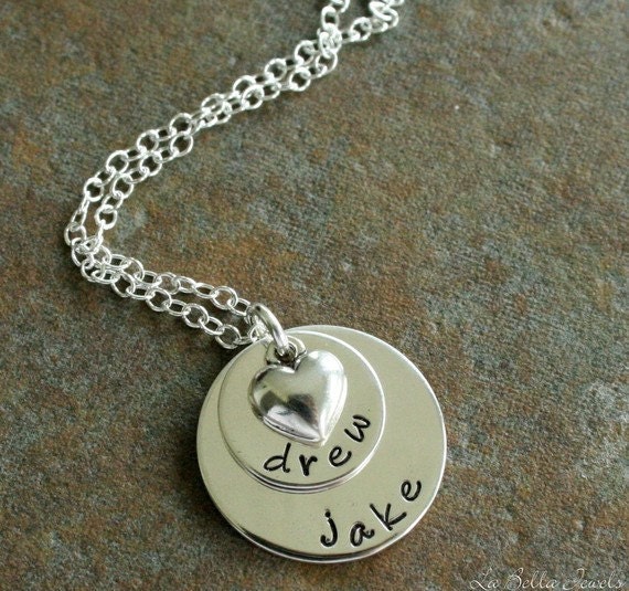 Custom Personalized Hand Stamped Two Layers of Love Names Mommy Necklace
