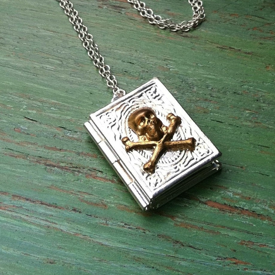 Read At Your Own Risk - silver diary locket, sterling silver chain and clasp