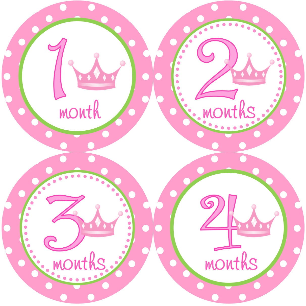 Baby Month Stickers Girl Monthly Onesie Stickers Hot Pink Lime Green Polka Dot Princess Crown Stickers Baby Shower Gift Photo Prop Avery